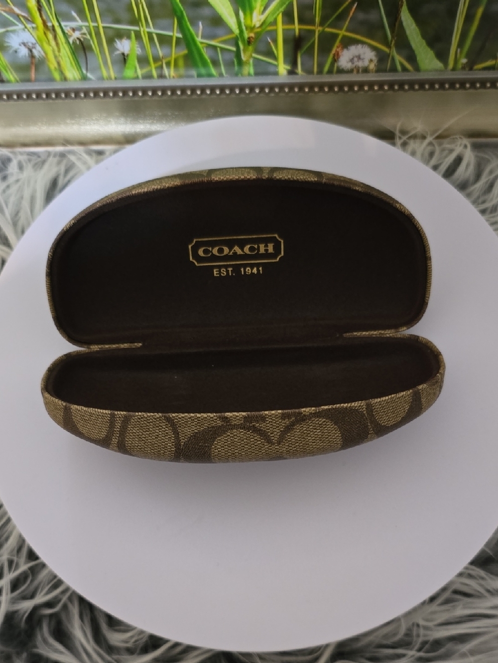 Coach Signature Canvas Eyeglass Case Brown Tan Hard Shell Sunglasses Case - Picture 6 of 10